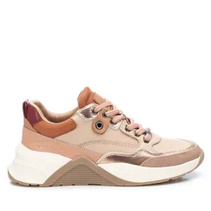 160259 Spanish Leather sneakers with colour blocking detail in beige/pink