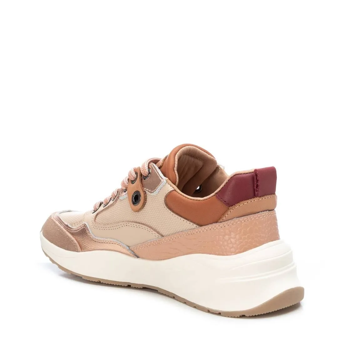 160259 Spanish Leather sneakers with colour blocking detail in beige/pink