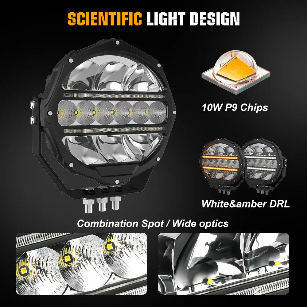 9inch Round L5 Series Offroad LED Driving Light With White&Yellow DRL