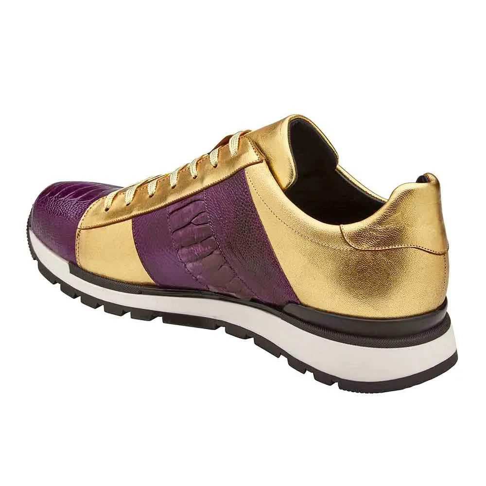 Belvedere Blake Men's Purple & Gold Fusion Exotic Ostrich/Calf-Skin Leather Sneakers