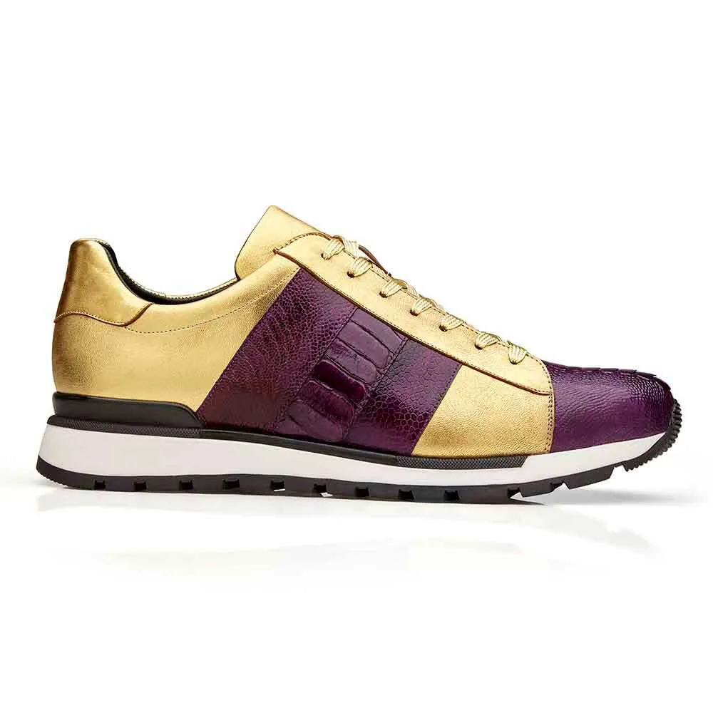 Belvedere Blake Men's Purple & Gold Fusion Exotic Ostrich/Calf-Skin Leather Sneakers