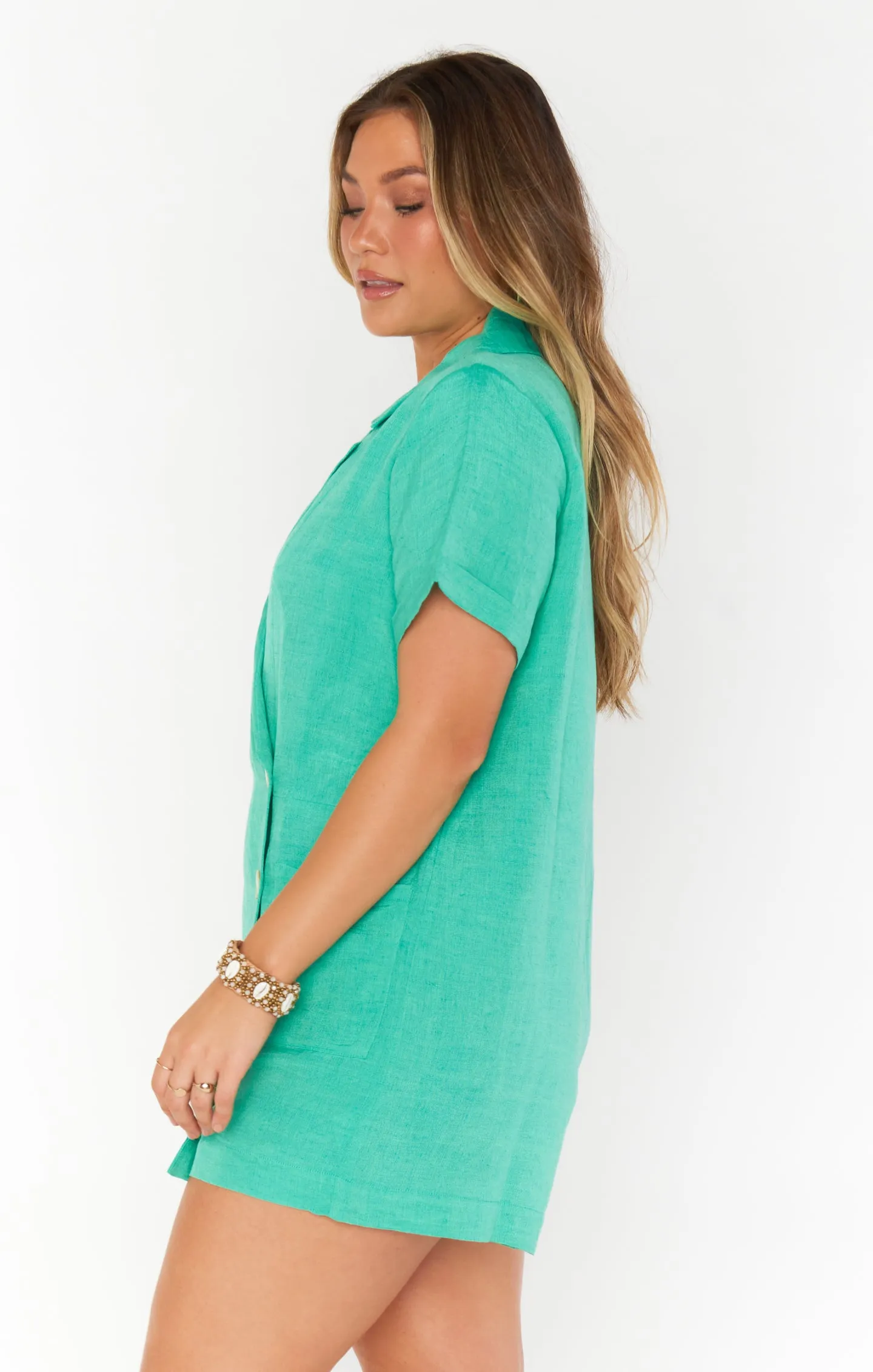 Bicoastal Blazer Romper ~ Seafoam Linen