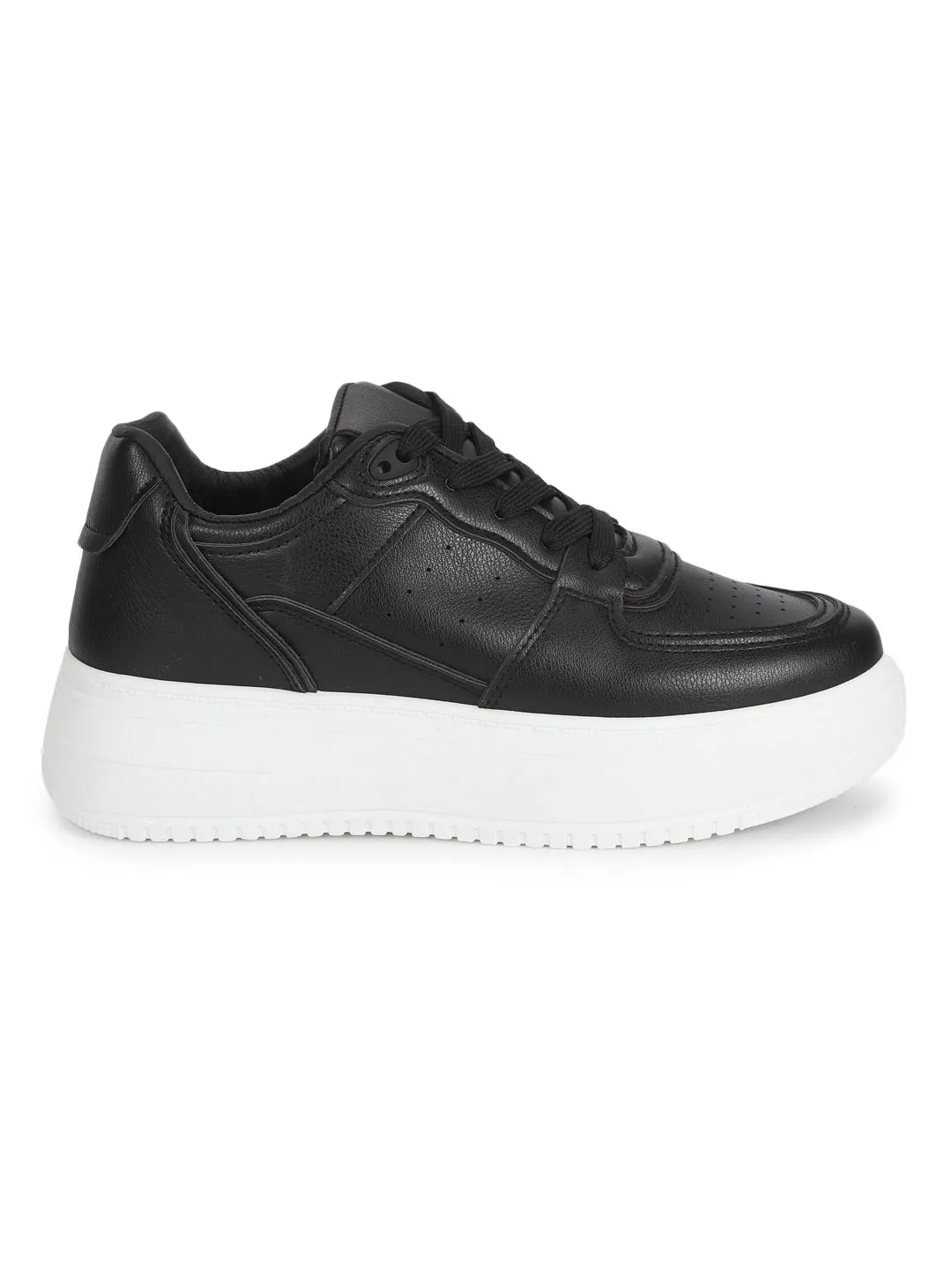 Black PU Lace-Up Sneakers (TC-RS3433-BLK)