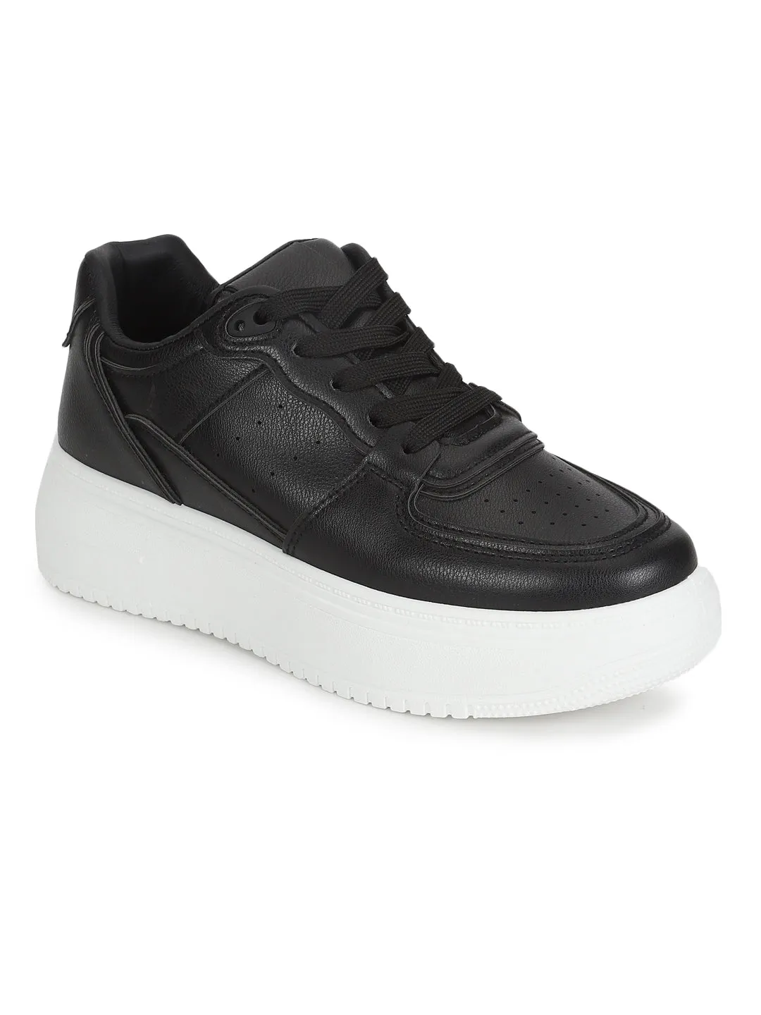 Black PU Lace-Up Sneakers (TC-RS3433-BLK)