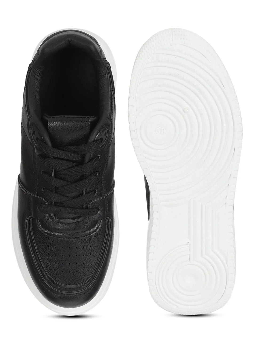 Black PU Lace-Up Sneakers (TC-RS3433-BLK)