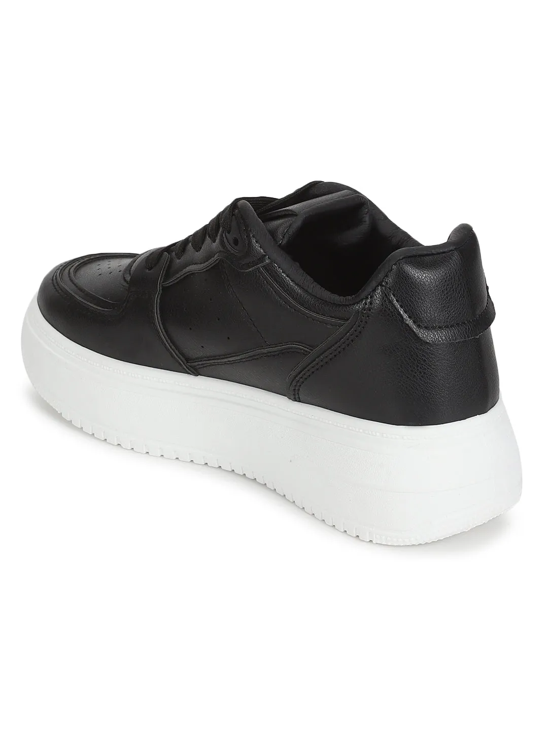 Black PU Lace-Up Sneakers (TC-RS3433-BLK)