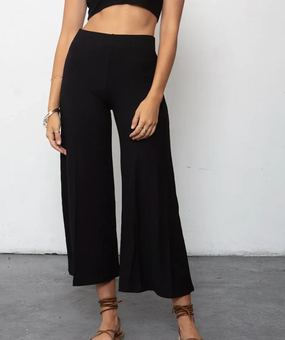 Black Rib Wide Leg Pant