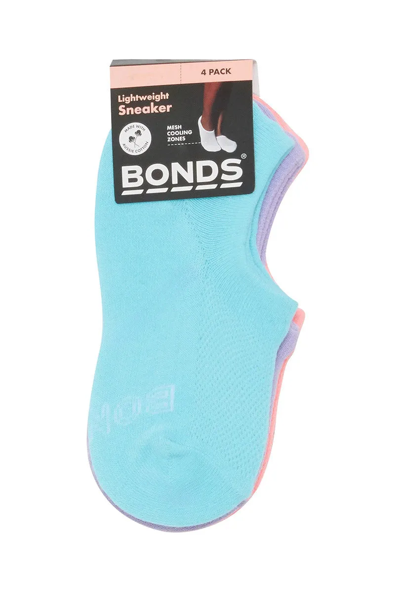 Bonds Womens Logo Light Sneaker Socks 4 Pack - Aqua Topaz/Lilac Ice/Love Bird/Nwy