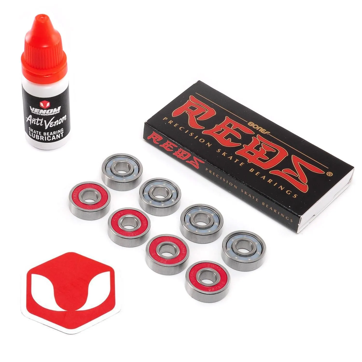 Bones Reds 608 Skateboard Bearings & Venom Bearing Lubricant Pack