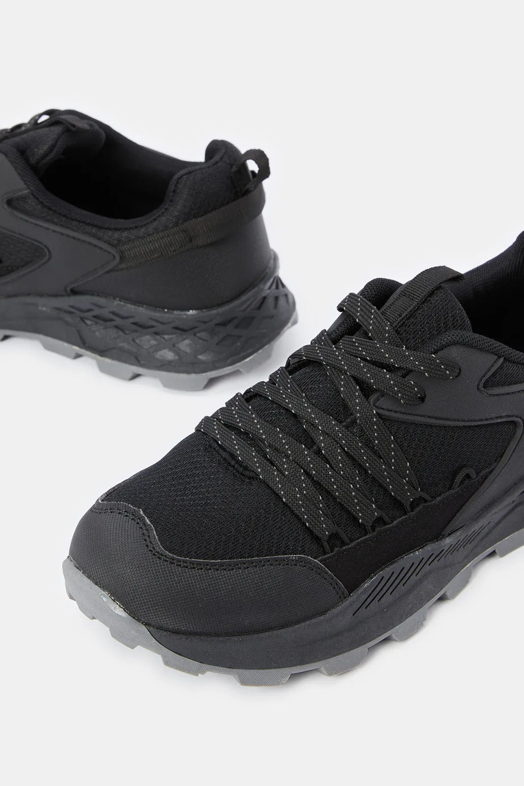 Boys Black Cut Out Upper Trekker