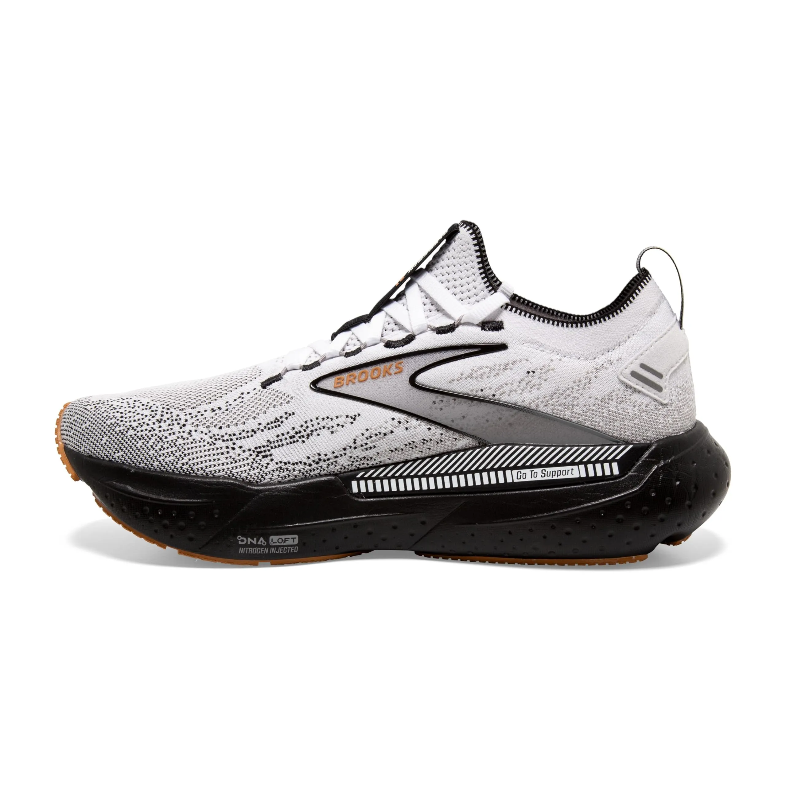 Brooks Men’s Glycerin Stealthfit GTS 21 Supportive Running Shoe - White/Grey/Black - 15 Medium