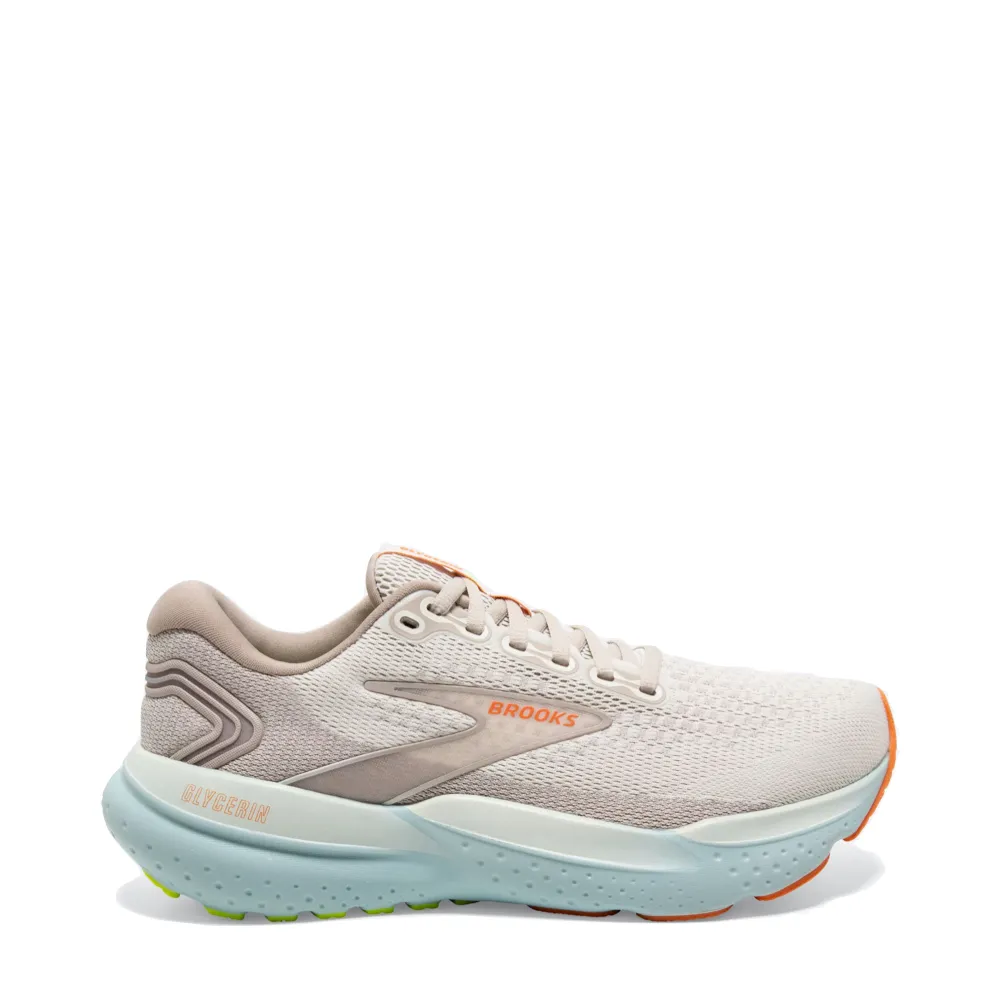 Brooks Women's Glycerin 21 Sneaker in Coconut/Aqua/Autumn Sunset