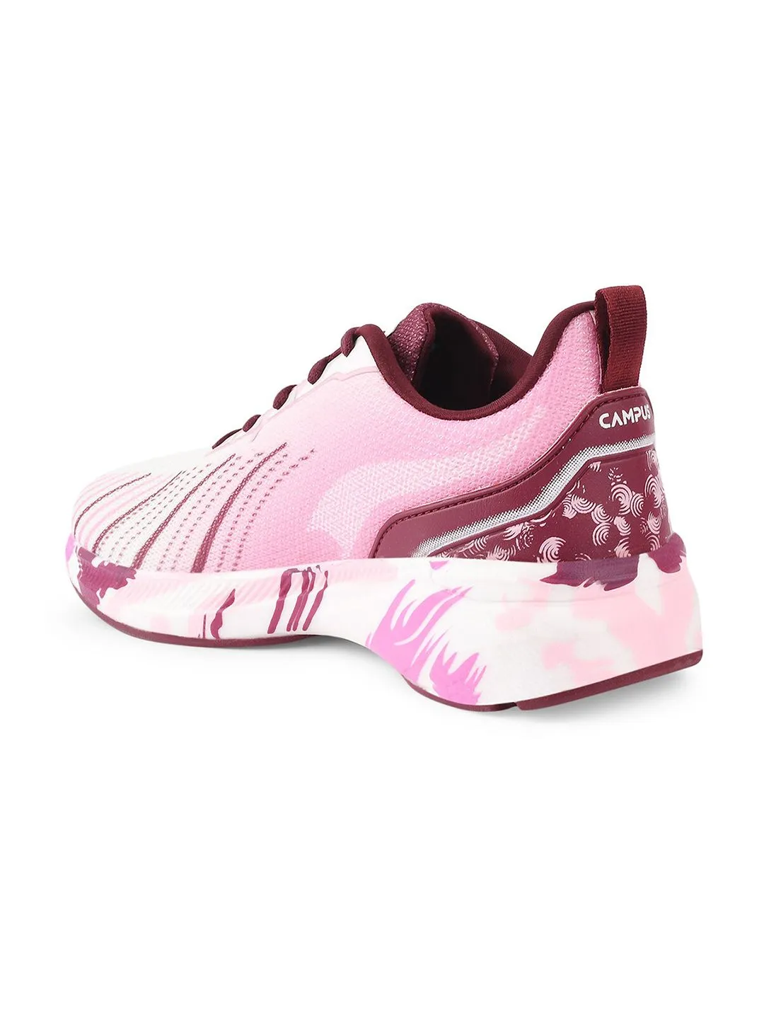 Campus Women Pink & Burgundy Printed Mesh Running Shoes