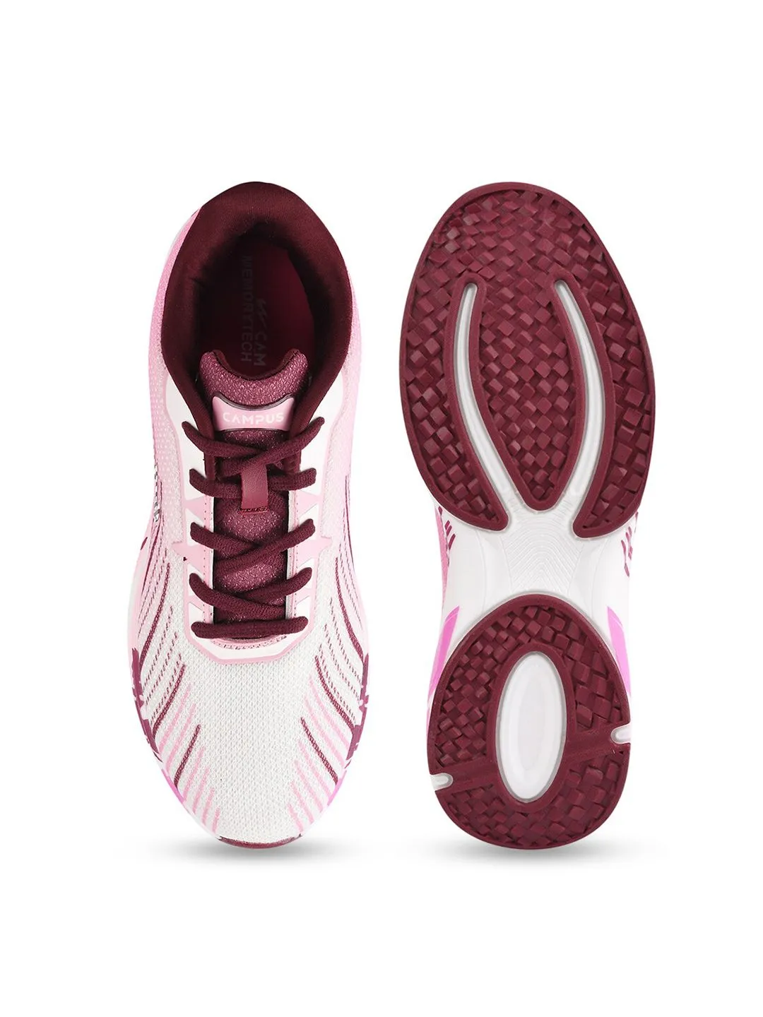 Campus Women Pink & Burgundy Printed Mesh Running Shoes