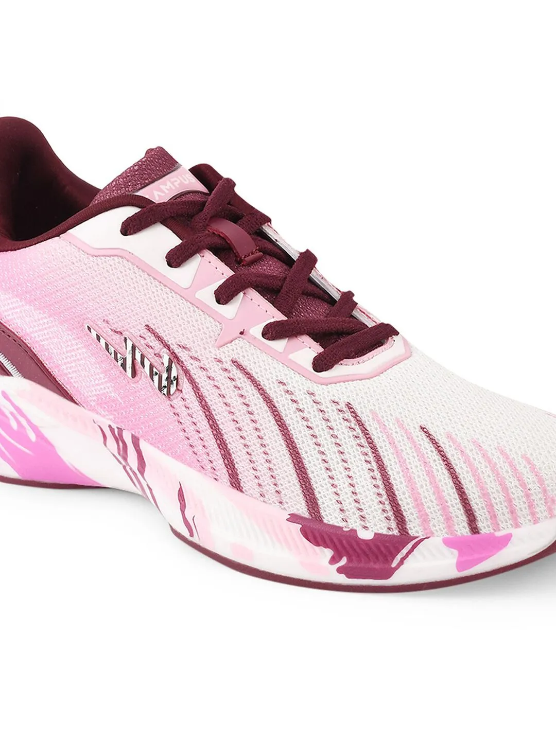 Campus Women Pink & Burgundy Printed Mesh Running Shoes