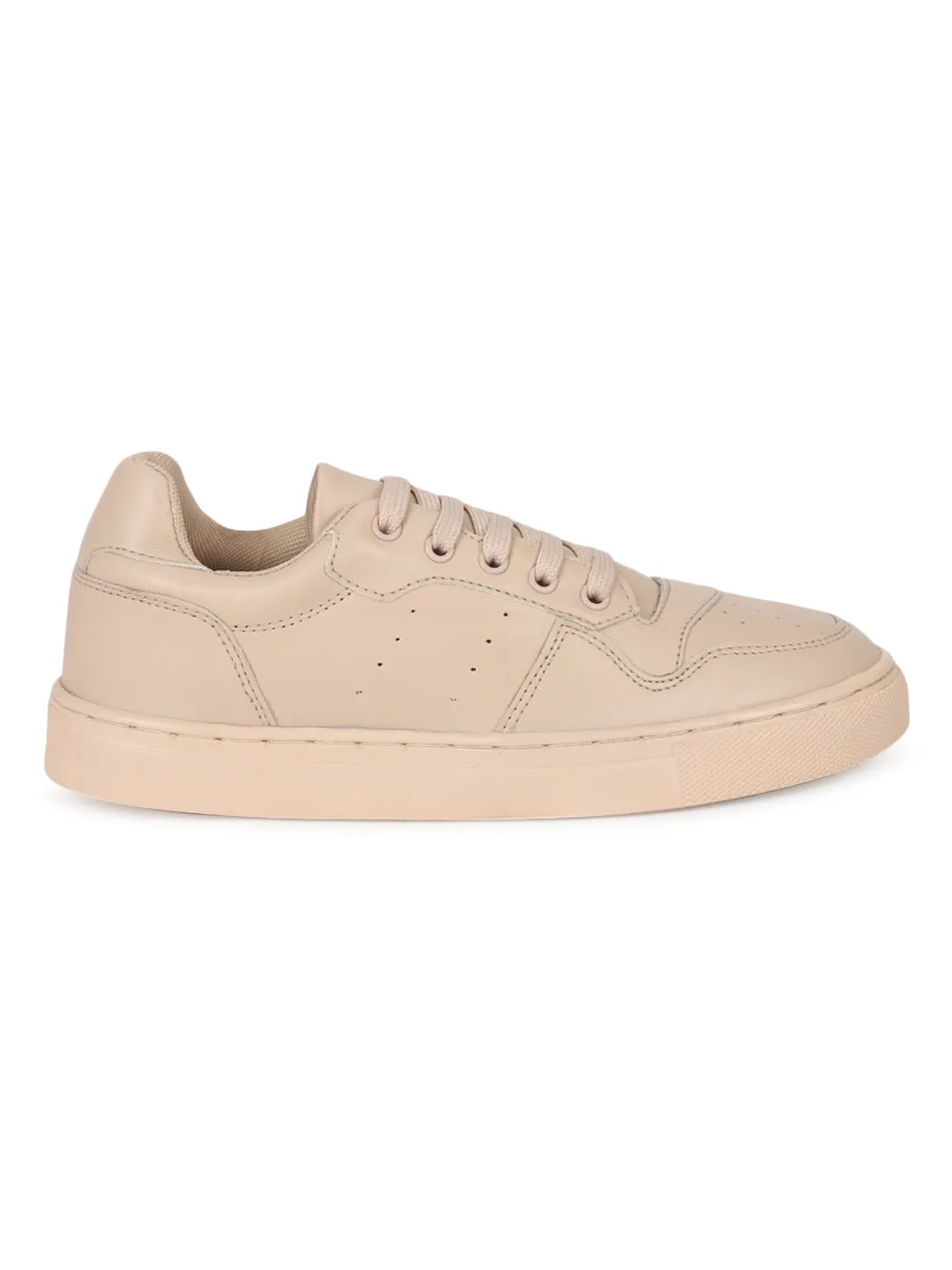 Cream PU Perforated Lace Up Sneakers (TC-ST-1022-CRMPU)