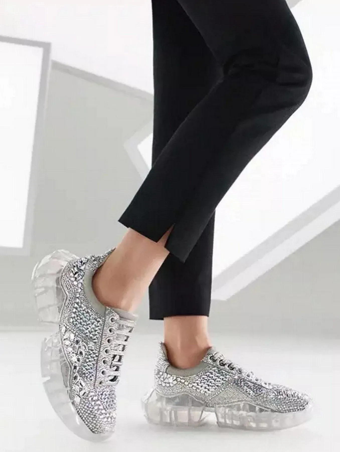 Crystal Shimmer Suede Low Top Trainers