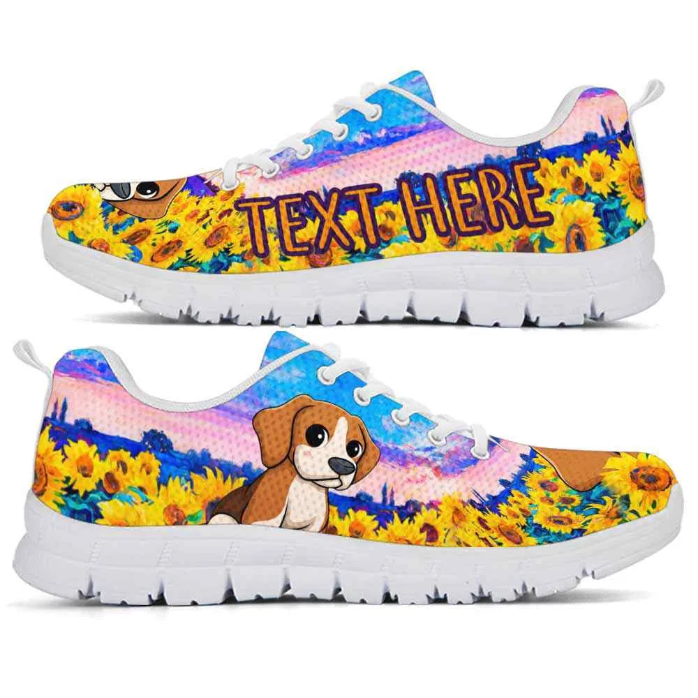 Custom Name Beagle Sneaker, Beagle Sunflower Sky Sneakers Running Shoes, Best Running Shoes