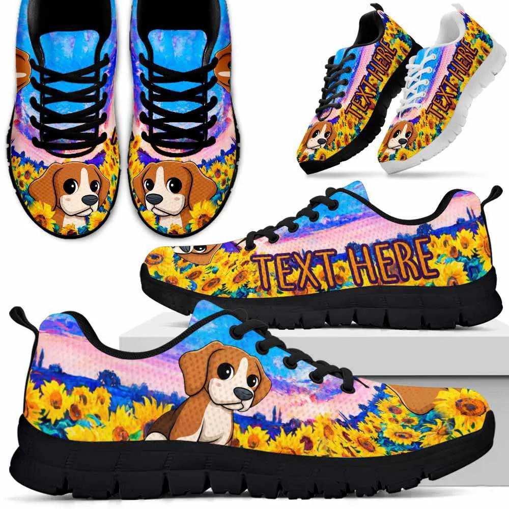 Custom Name Beagle Sneaker, Beagle Sunflower Sky Sneakers Running Shoes, Best Running Shoes