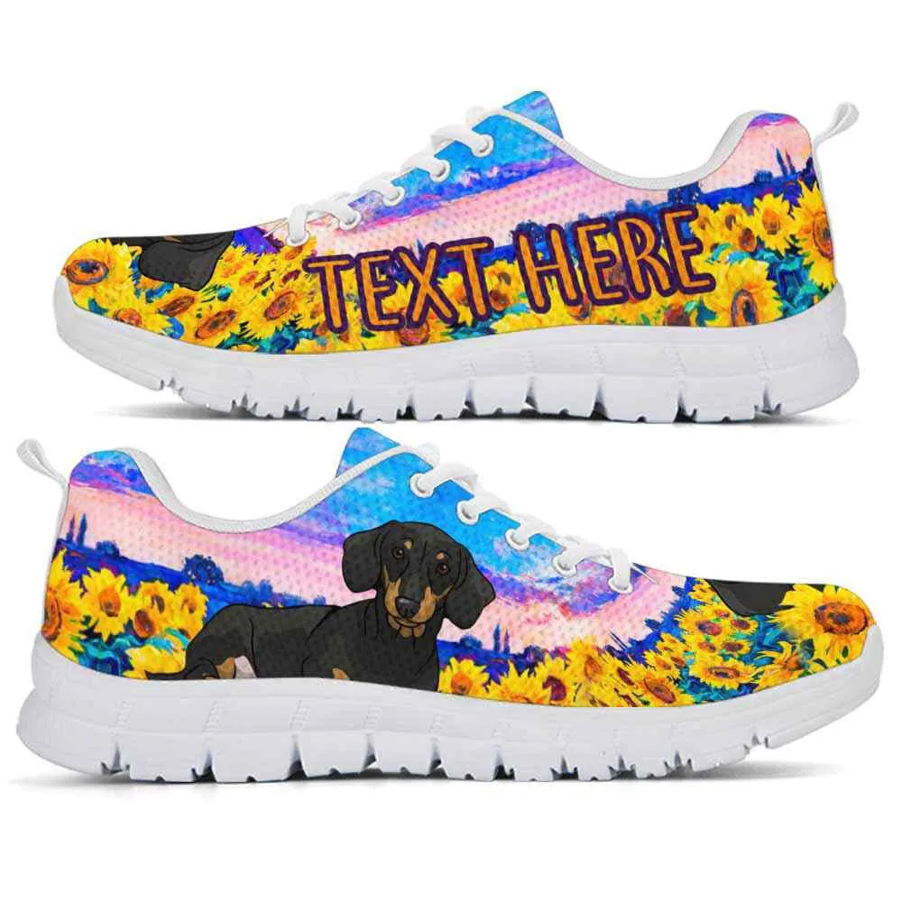 Custom Name Dachshund Sneaker, Dachshund Sunflower Sky Sneakers Running Shoes, Best Running Shoes