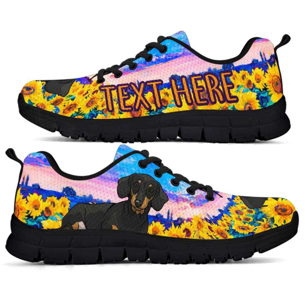 Custom Name Dachshund Sneaker, Dachshund Sunflower Sky Sneakers Running Shoes, Best Running Shoes