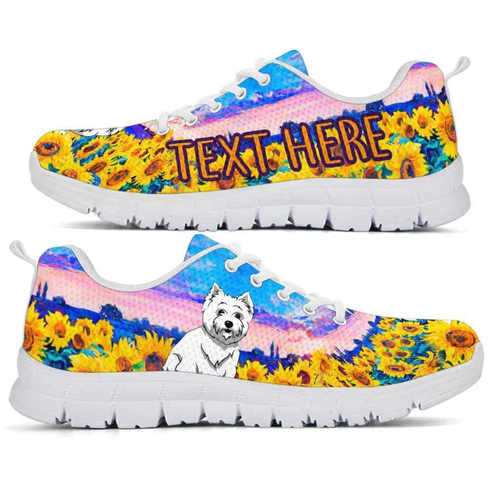 Custom Name West Highland Terrier Sneaker, Westie Sunflower Sky Sneakers Running Shoes, Best Running Shoes