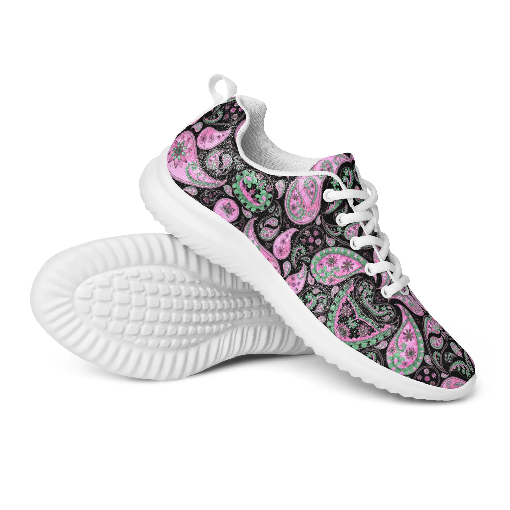 DASH Paisley Black Pink Men’s Athletic Shoes Lightweight Breathable Design by IOBI Original Apparel