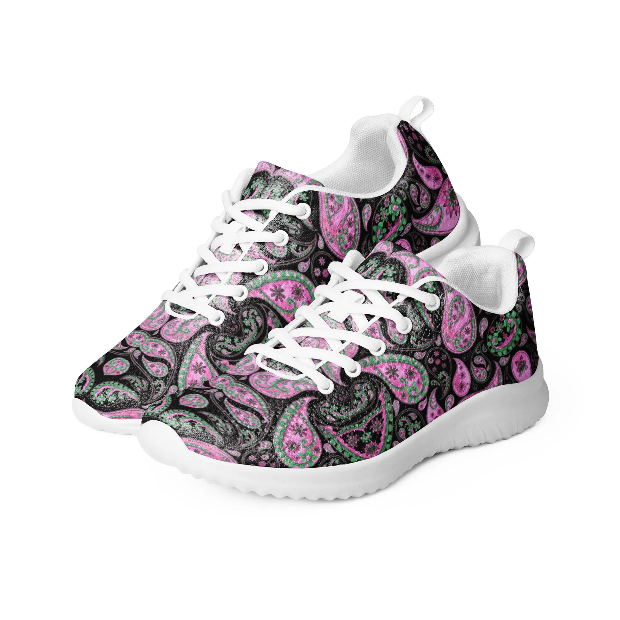 DASH Paisley Black Pink Men’s Athletic Shoes Lightweight Breathable Design by IOBI Original Apparel