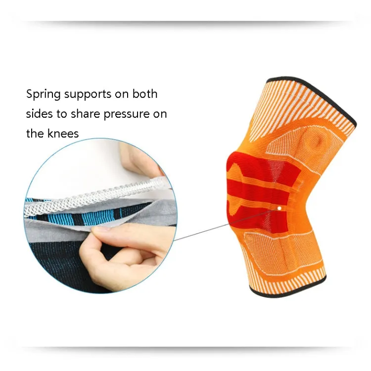 Enhanced Version Silicone Spring Support Knee Pads Knitted High Elastic Breathable Anti-Slip Protective Gear, Size: M (Orange And Red)