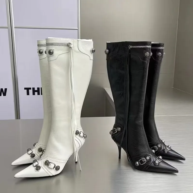 ExoticLux Leather Pointed Toe Tall Boots