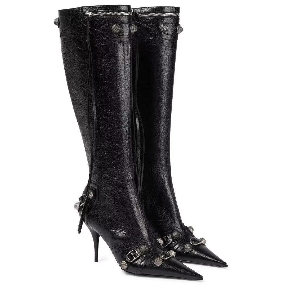 ExoticLux Leather Pointed Toe Tall Boots