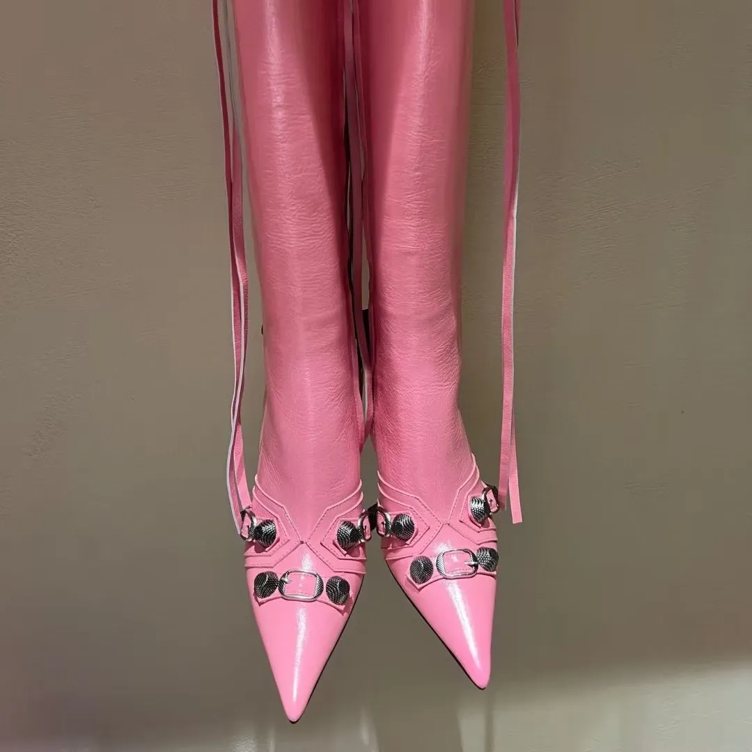 ExoticLux Leather Pointed Toe Tall Boots