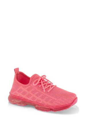 Girls Textured Knit Lace Up Athletic Sneakers