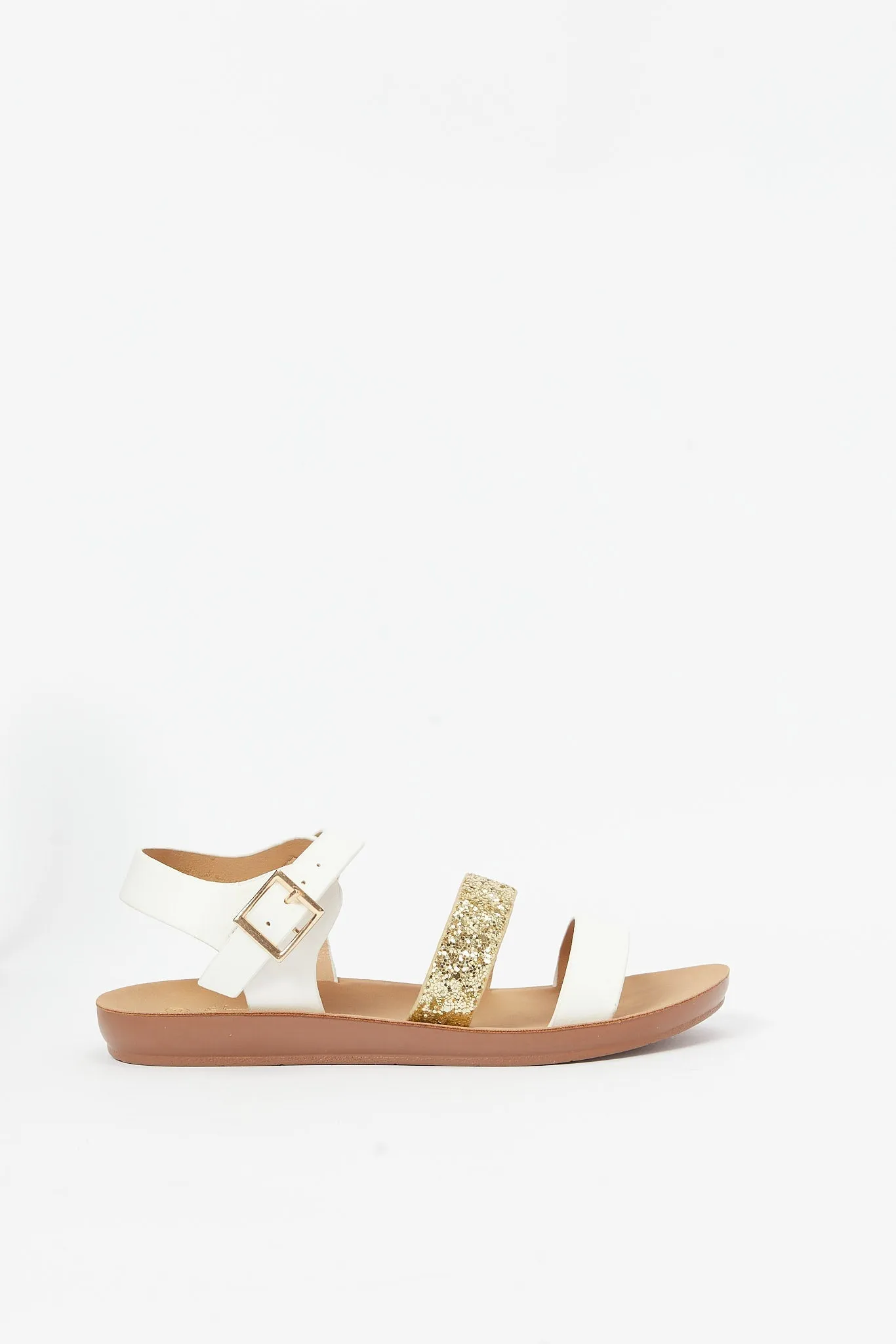 Girls White Glitter-Strap Sandal