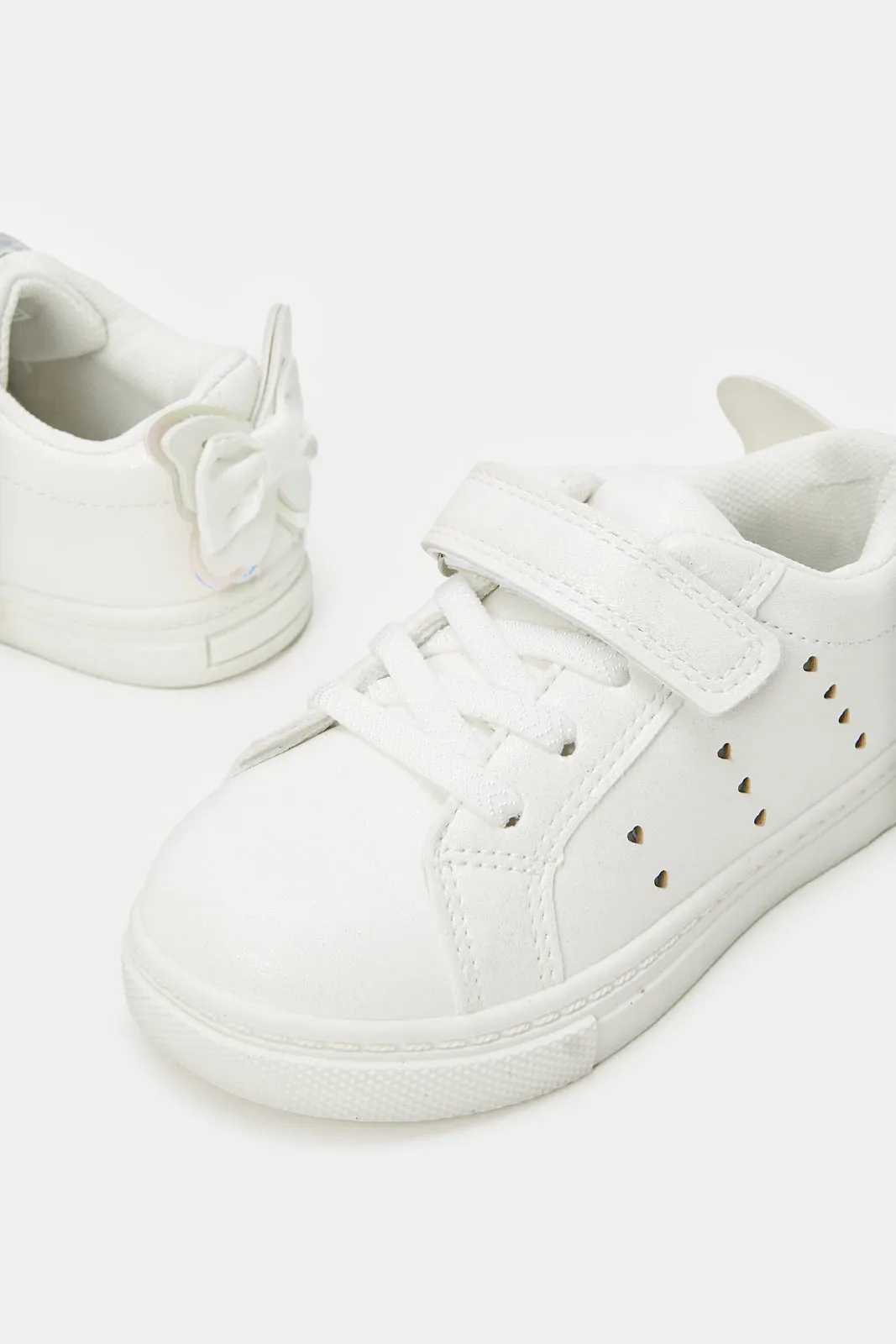 Girls White Velcro Strap Sneakers