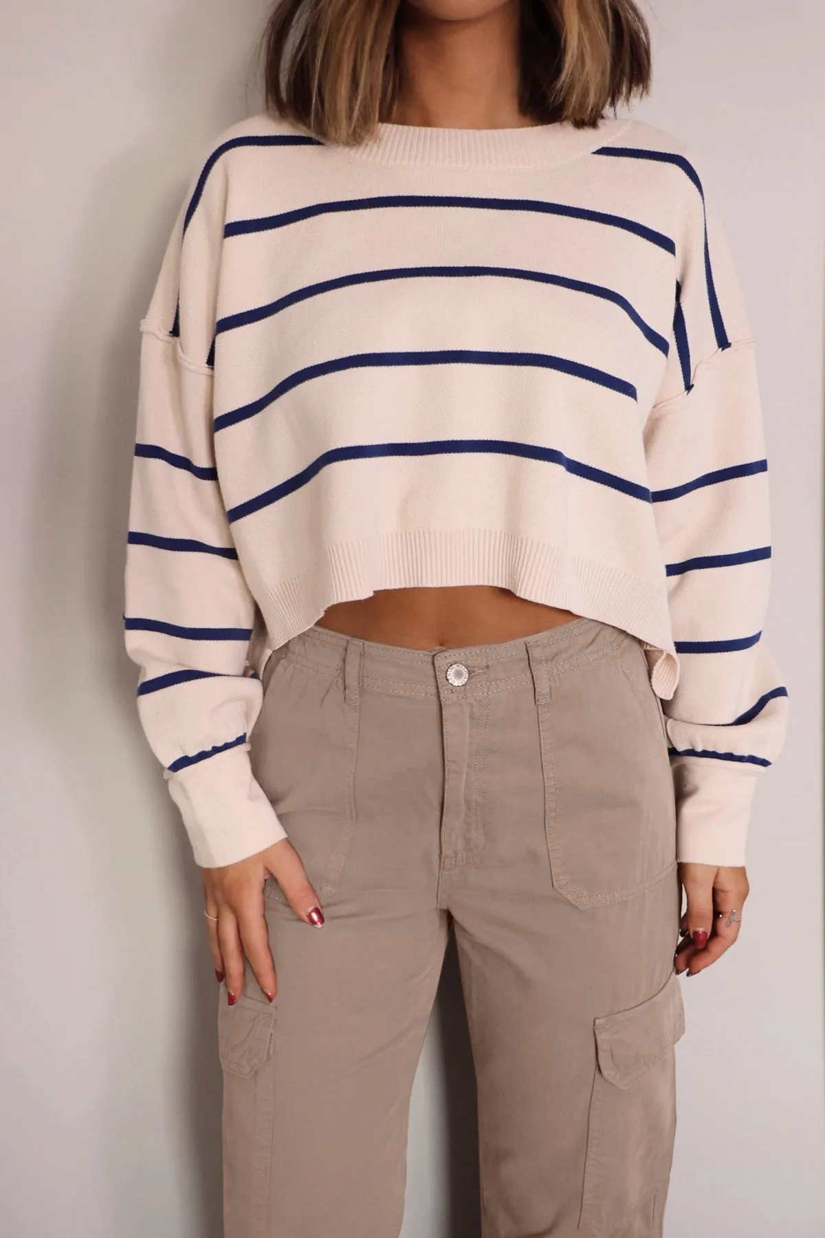 Ivory Striped Pullover Sweater