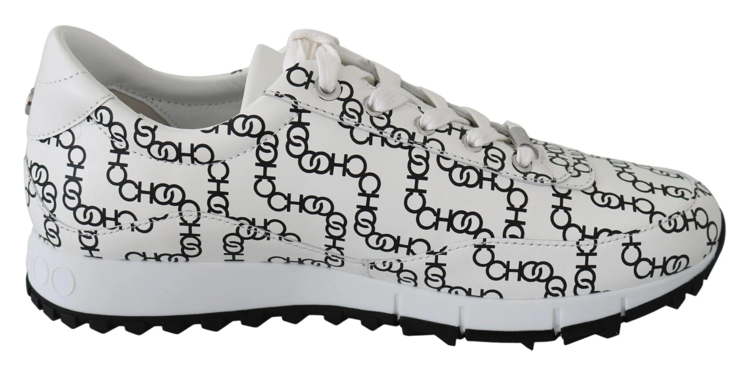 Jimmy Choo White and Black Leather Monza Sneakers