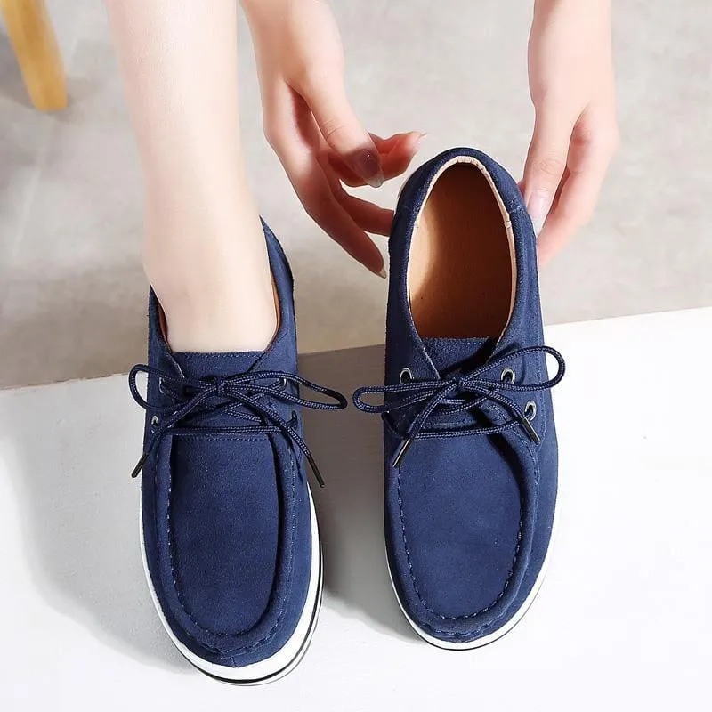 Leather Suede Lace Up Platform Sneakers Flats