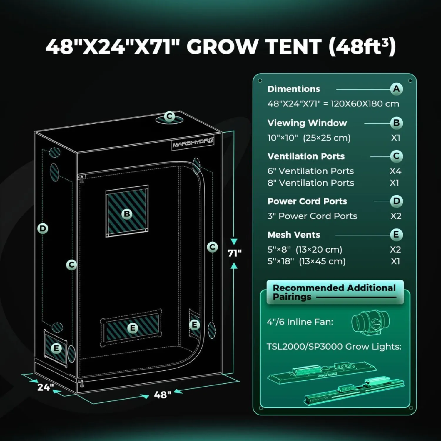 Mars Hydro TSL 2000 LED Grow Light   2' x 4' Grow Tent   Inline Fan Combo with Temperature and Humidity Controller