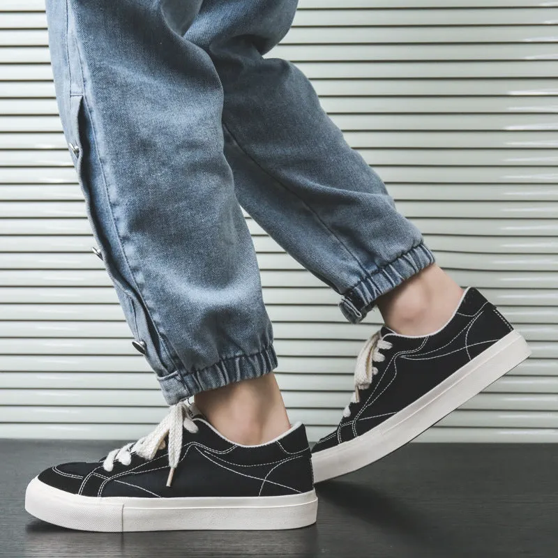 Men Minimalism Solid Canvas Flat Casual Skate Shoes