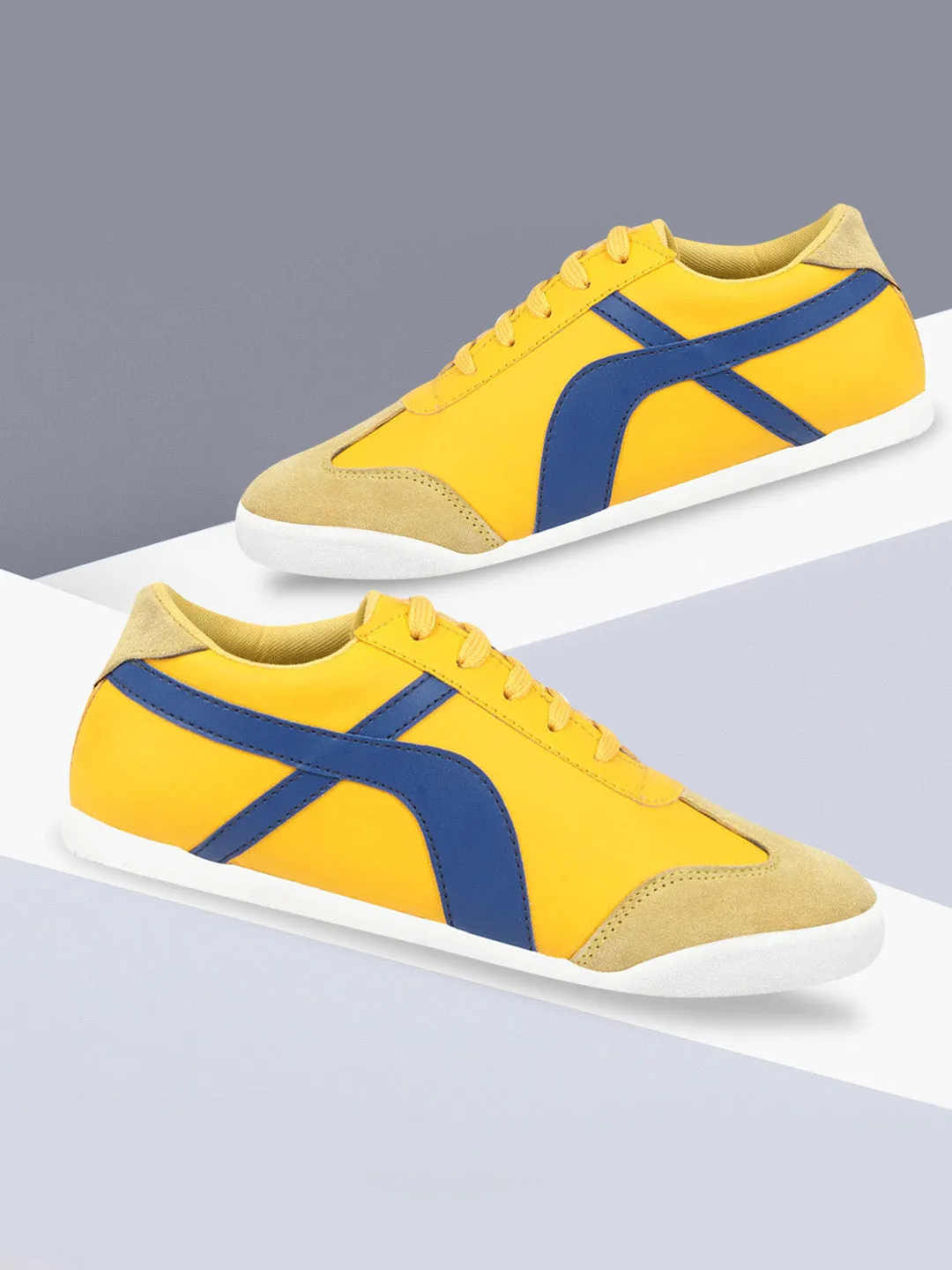 Men Yellow Lace-Up Casual Trendy Fashion Outdoor Sneakers