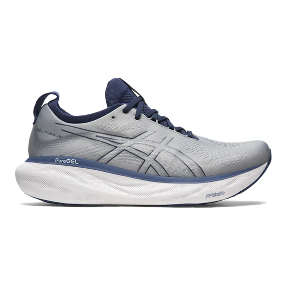 Men's Asics Gel-Nimbus 25, Sheet Rock/Indigo Blue, 10 4E Extra Wide