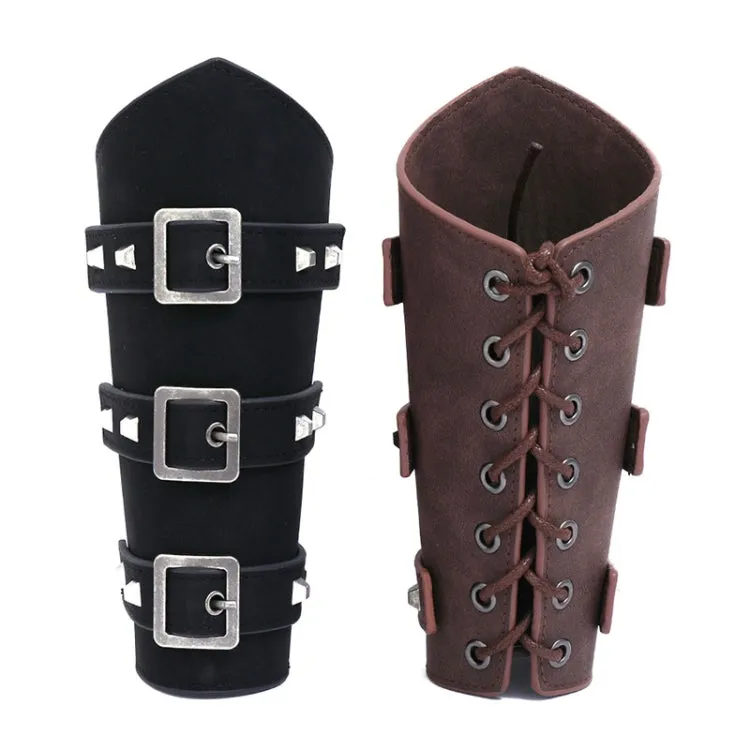 P01994 Men Leather Bracer Personality Punk Riding Arm Guard(Black)