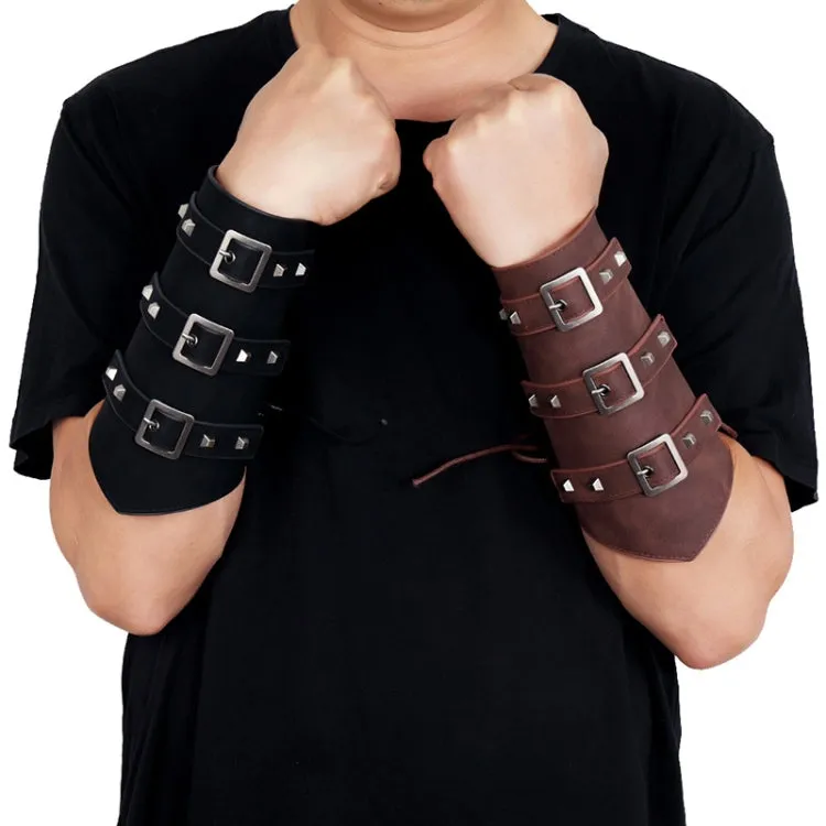 P01994 Men Leather Bracer Personality Punk Riding Arm Guard(Black)