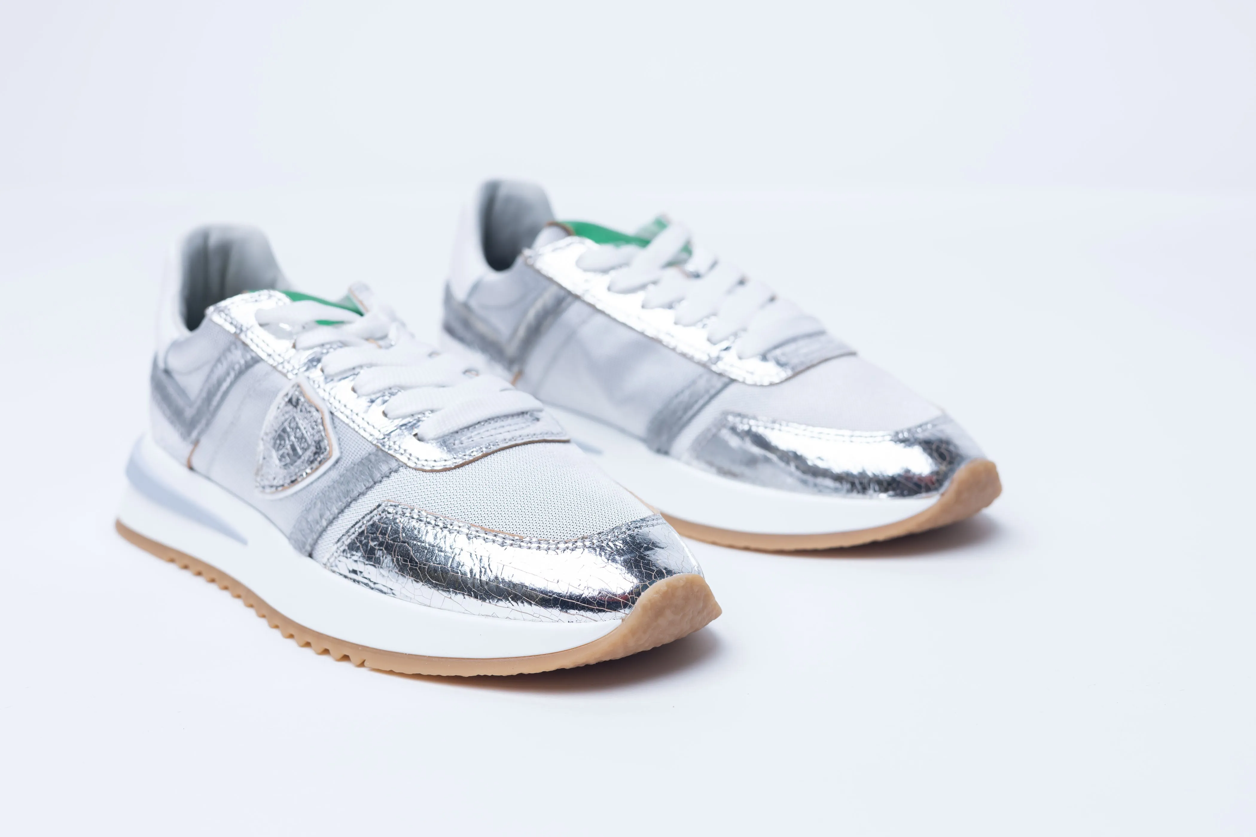 Philippe Model Tropez 2.1 Low Sneakers in Silver Green Metallic