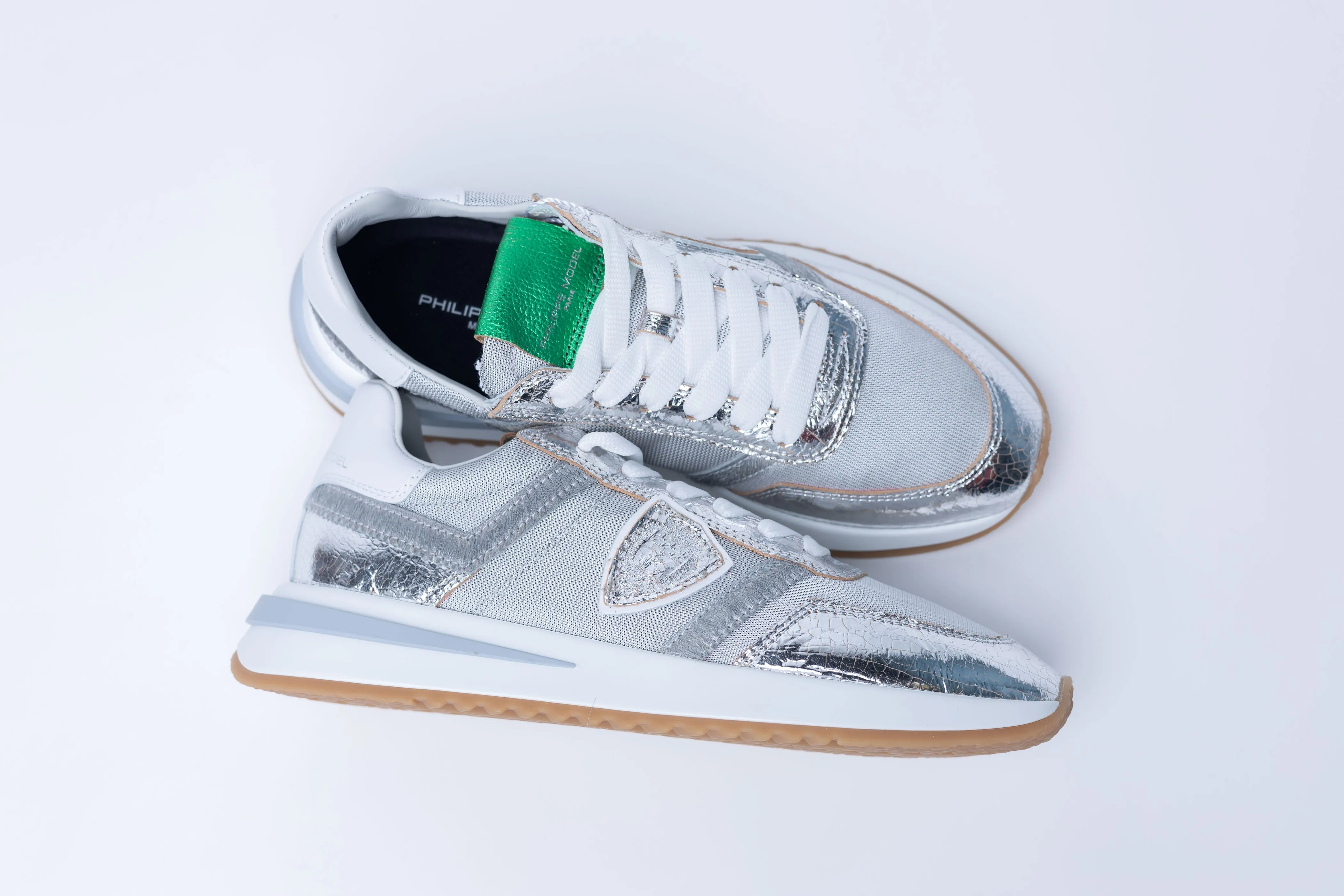 Philippe Model Tropez 2.1 Low Sneakers in Silver Green Metallic