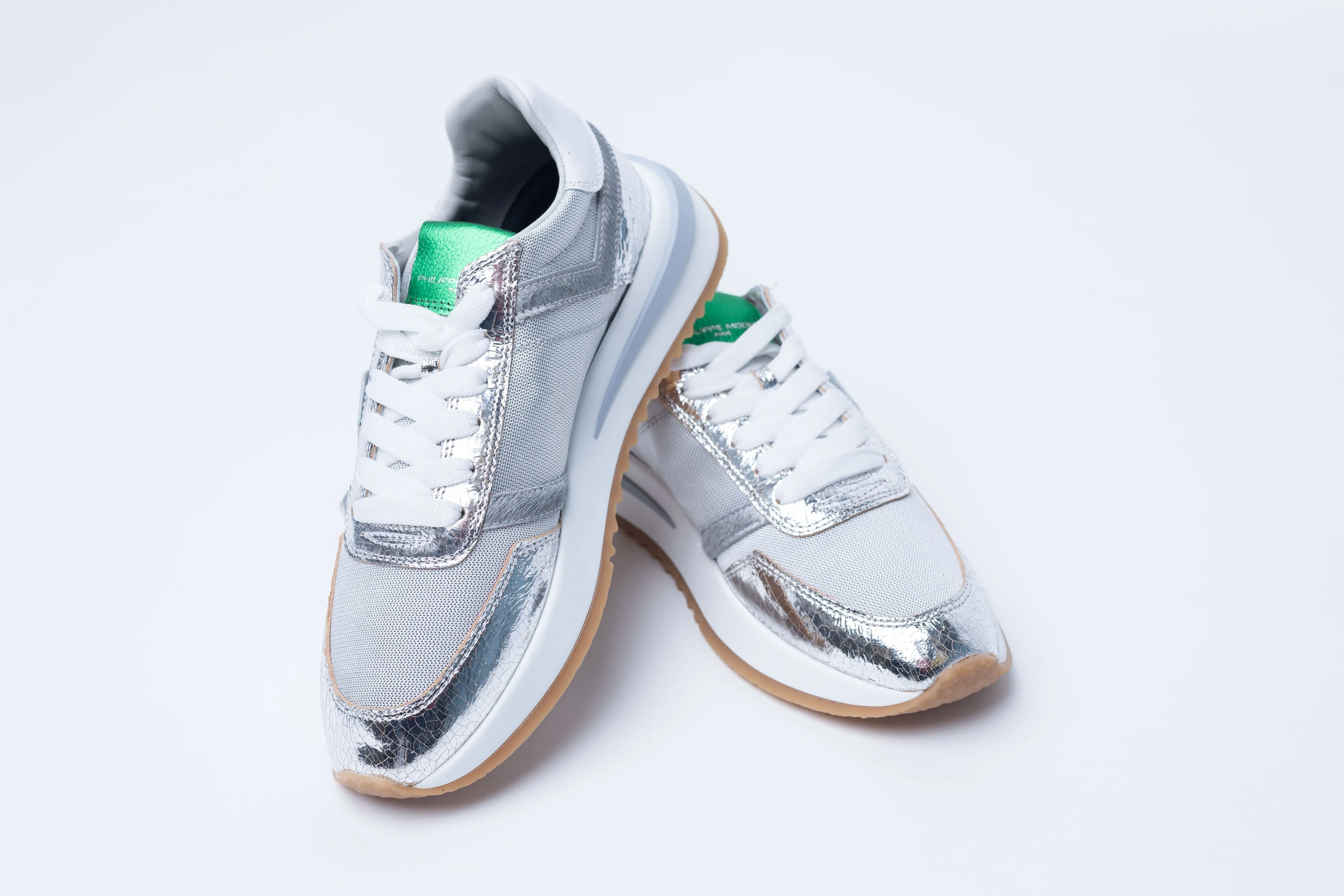 Philippe Model Tropez 2.1 Low Sneakers in Silver Green Metallic