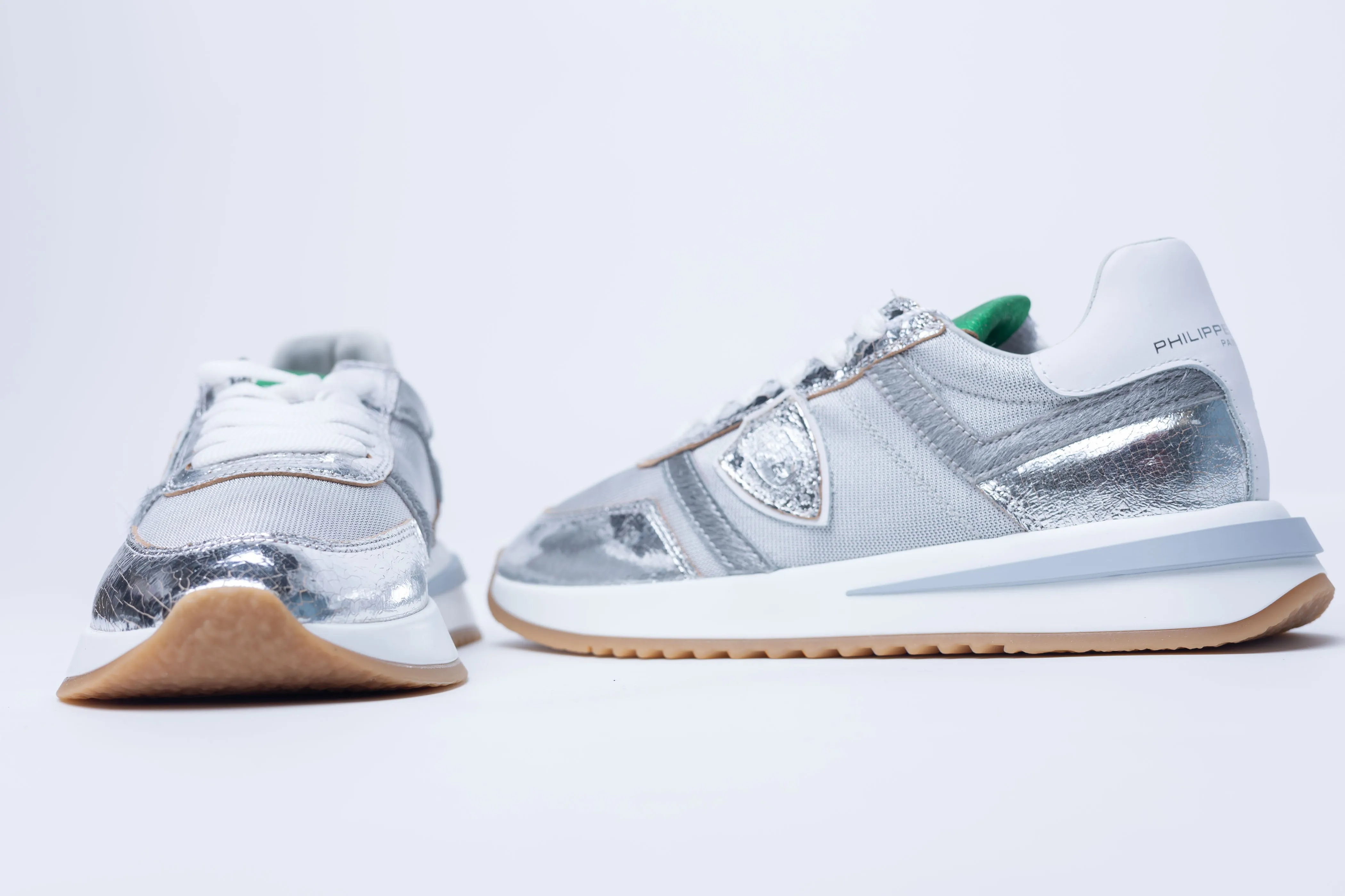 Philippe Model Tropez 2.1 Low Sneakers in Silver Green Metallic