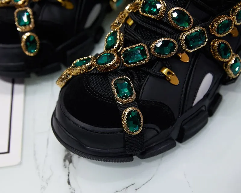 Pre Order:  Rhinestone Leather Sneakers