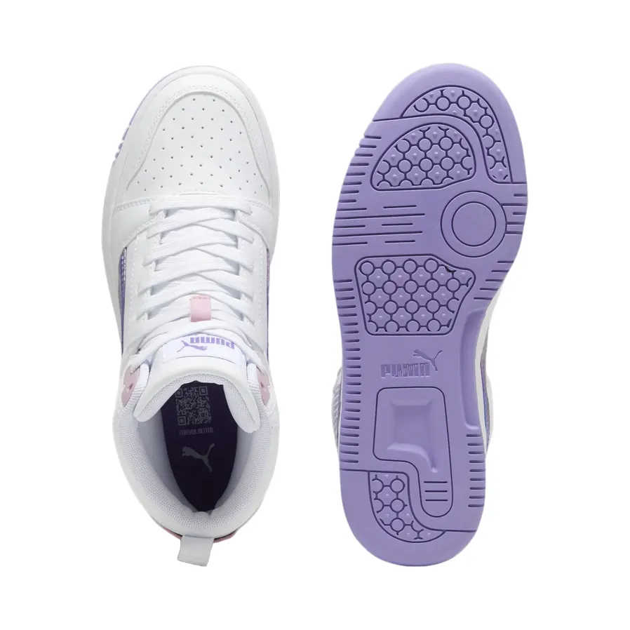 Puma scarpa sneakers da ragazza Rebound V6 Mid Bouncy Sky 398725-01 bianco-lavanda